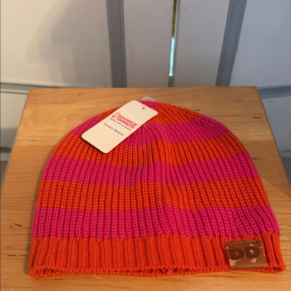 NWT DD Striped Beanie - Orange and Pink